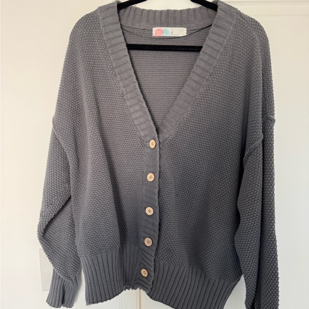 Free People Gray Knit Cardigan Sweater Set